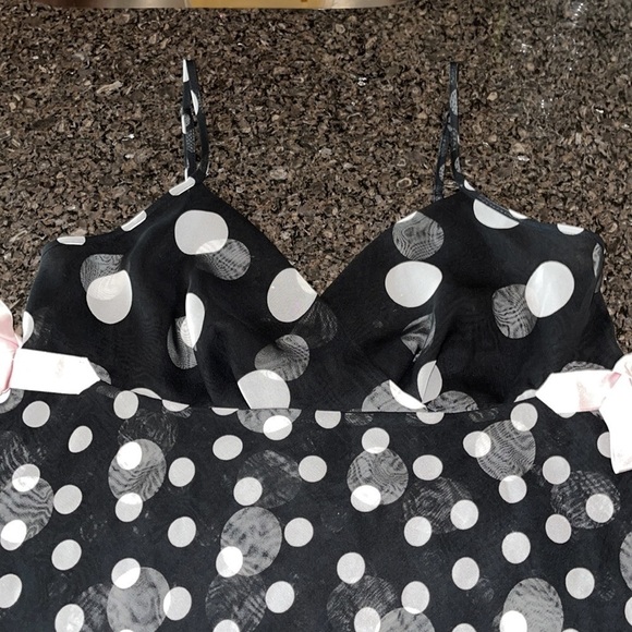 Fantasies By Morgan Taylor Black And White Dotted Pink Side Bow Chemise - Picture 5 of 6